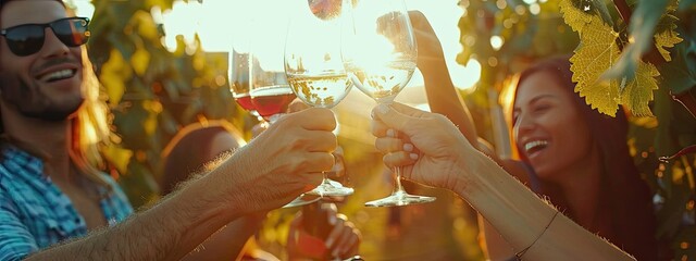 Wall Mural - a company of friends drinking wine in nature