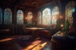 Victorian Living Room with Stained Glass Windows and Cinematic Lighting