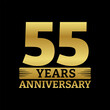 55 years logo or icon. 55th anniversary golden badge. Birthday celebrating, jubilee emblem design with number twenty. Vector illustration.