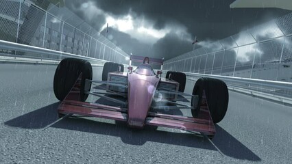 Aufkleber - Victorious Racing Car Passing Finish Line In A Rainy Day. Sports And Car Racing Related 3D Animation.