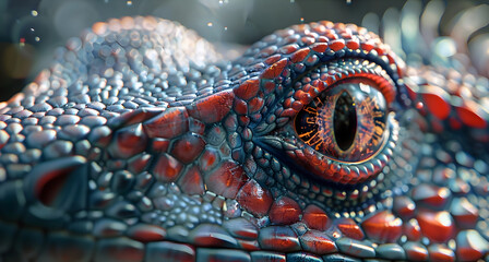 Canvas Print - Basilisk Trapped in Holographic Labyrinth,Deadly Gaze Primed to Ensnare Prey