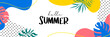 Hello summer banners design hand drawn style. Summer with doodles and objects elements background.