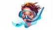 beautiful woman in a diving mask with a snorkel on a white background, illustration, drawing, logo, design, snorkeling, sea, ocean, summer, girl, portrait, face, hair, marine, water, swimming, fish