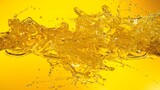 Fototapeta Lawenda - Sunflower Oil Splashing on Golden Background.