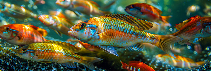 Colorful Freshwater Fish in Aquarium, Exotic Aquatic Life, Tropical Fish Diversity