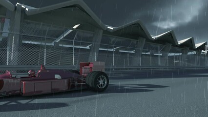 Aufkleber - Racing Car Finishing The Race And Wining In Rainy Day. Sports And Car Racing Related 3D Animation.