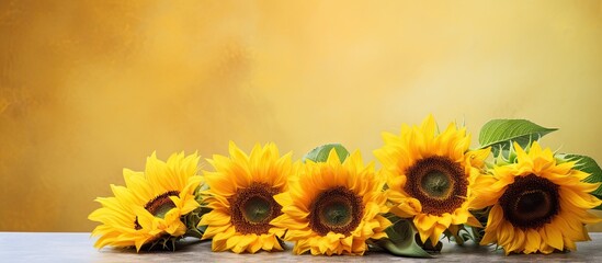 Poster - Five sunflowers in vase on table