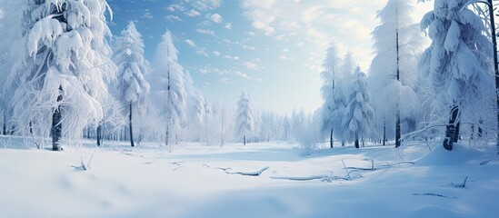 Poster - Snowy forest with blue sky