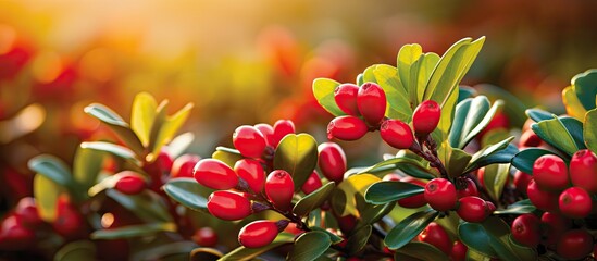 Sticker - Branch with red berries and green leaves