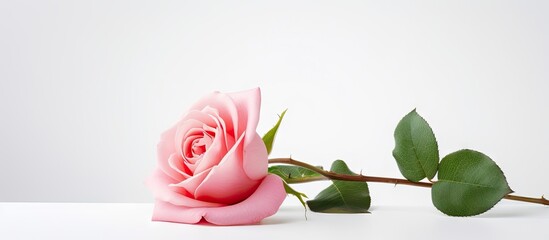 Wall Mural - A pink rose on white surface