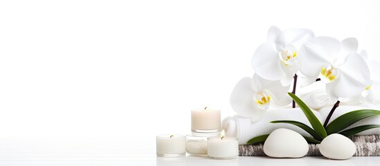 Wall Mural - white table with orchids and candles