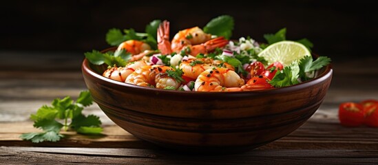 Wall Mural - Close-up of a seafood and vegetable dish