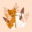 Mom Cat, Dad Cat and Kitten for a greeting card. Vector
