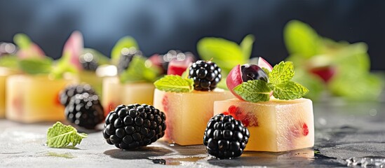 Sticker - Table of assorted fruits with blackberries