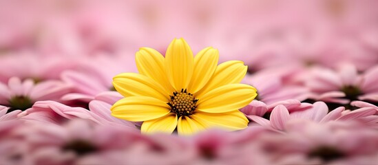 Poster - Yellow flower amidst pink blooms