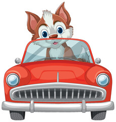 Wall Mural - Cheerful cartoon dog enjoying a car ride