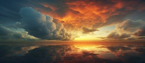 Canvas Print - Sunset over ocean with reflective clouds