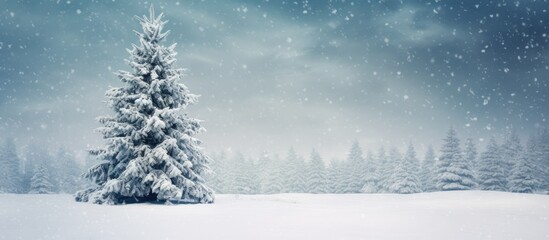 Wall Mural - Snow covered tree in field surrounded by snowy landscape