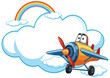 Colorful cartoon plane flying near a vibrant rainbow