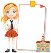 Cheerful student presenting with a large empty board