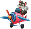 Cartoon squirrel flying a colorful airplane