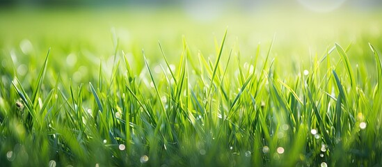 Poster - Grass with dew in sunlit field