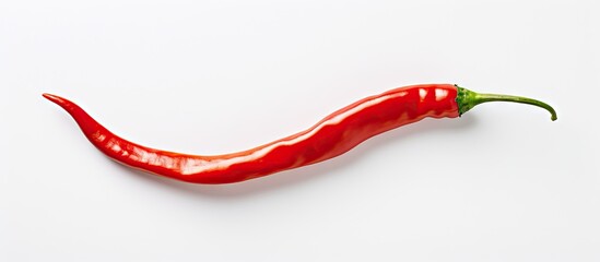 Poster - Red chili on white surface with green stem