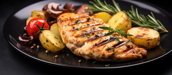 Poster - Close-up plate of meal with potatoes and meat