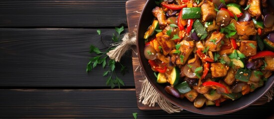 Canvas Print - Close up of fresh bowl full of vegetables and meat