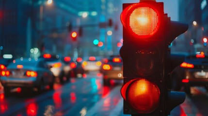 Aufkleber - Cars stopped at a red traffic light intersection, illustrating obedience to traffic laws and regulations.