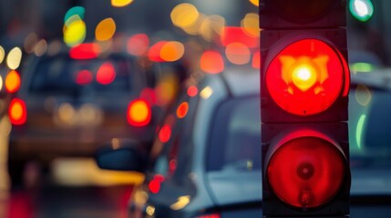 Aufkleber - Cars stopped at a red traffic light intersection, illustrating obedience to traffic laws and regulations.