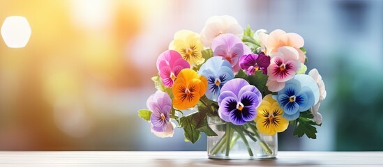 Sticker - A table with a vase of sunlit flowers