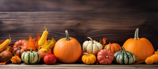 Canvas Print - Pumpkins and squash displayed on a table