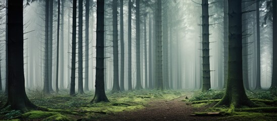 Wall Mural - A winding trail through a lush woodland with mossy ground