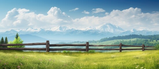 Sticker - Wooden Fence Field Mountains Landscape