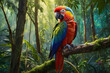 A close up of a parrot in a forest