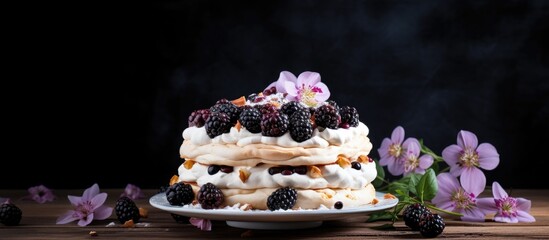 Canvas Print - Delicious fruit parfait topped with fresh berries and decorative flowers