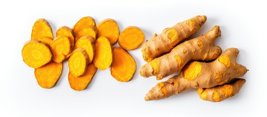 Poster - Slices of turmeric root and turmeric close-up