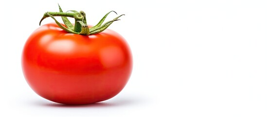 Wall Mural - Tomato with Stem on White Background