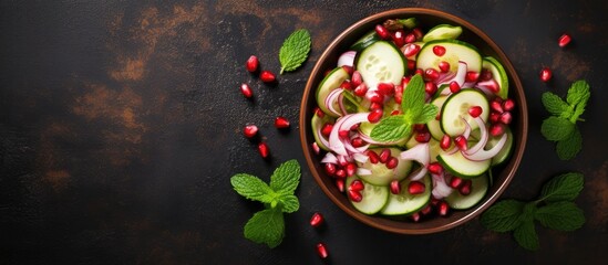 Canvas Print - Cucumber and pomegranate salad with mint