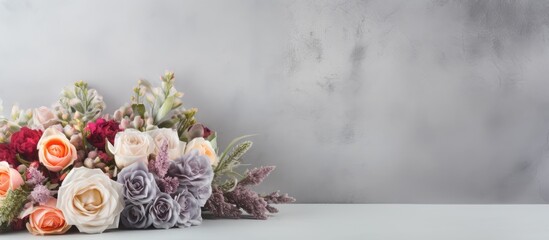 Wall Mural - Flowers on Table with Gray Background