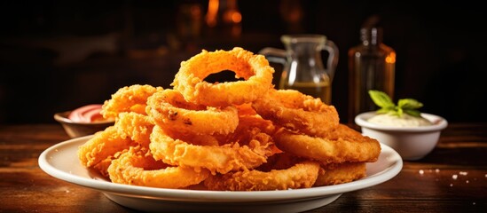 Canvas Print - Plate of onion rings with sauce