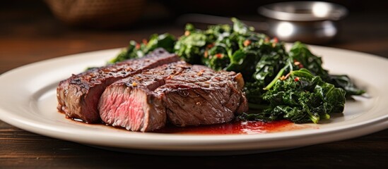 Canvas Print - Steak with Greens on Plate