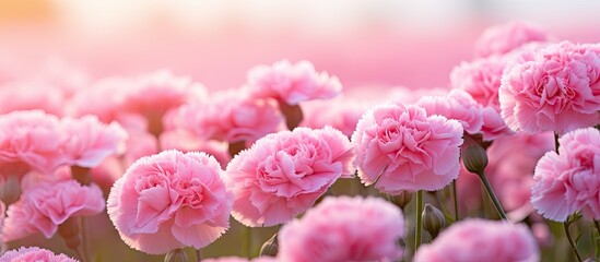 Canvas Print - Pink carnations among pink blooms in gentle light