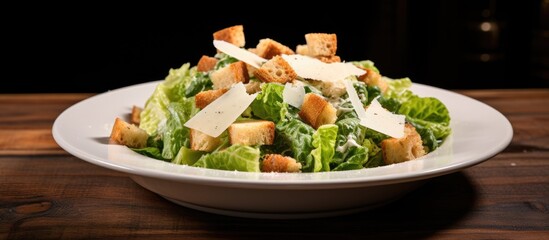 Wall Mural - Plate of fresh salad featuring croutons and cheese
