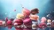© graphito - Transport yourself to a realm of sugary dreams with a captivating scene of various colorful macarons floating gracefully on a clean PNG background, inviting you to indulge in their sweetness through