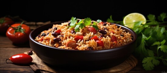 Wall Mural - Bowl of rice, tomatoes, and black beans
