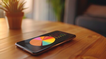 Poster - Smartphone screen displaying a pie chart of stock portfolio diversification, highlighting investment allocation strategies.
