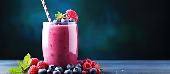 Canvas Print - Berries and mint in smoothie on table