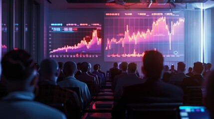 Aufkleber - Stock market graph projected onto a large screen during a financial presentation or conference, illustrating market insights.